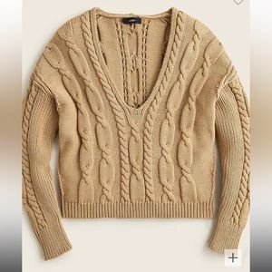 NWT J.Crew V-Neck Cable Knit Sweater (Tan)